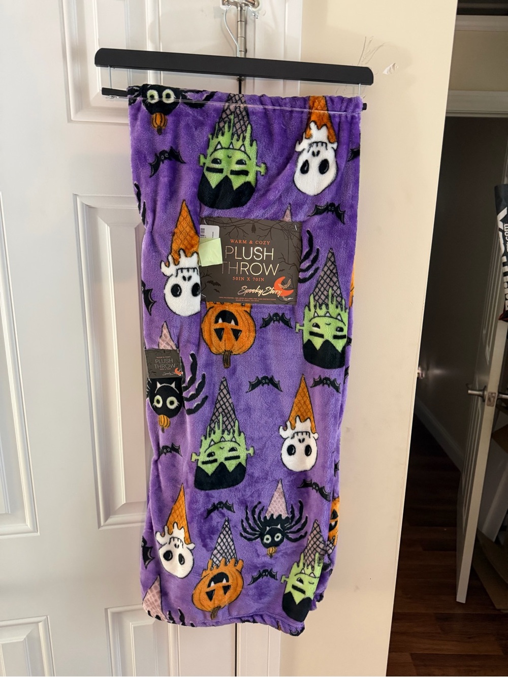 Spooky Story Purple Halloween Blanket with Skulls & Frankenstein Ice Cream Cones